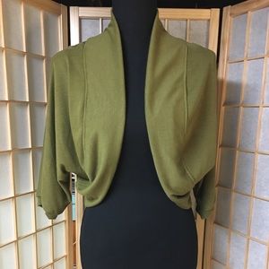 One World- green cropped jacket. Design n back. Lg